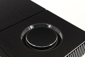 Close up of a used Naim Uniti Star Streaming System in a black finish showing some scratching inside dial