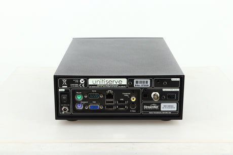 Rear view of a used Naim Unitiserve 2TB Music Server showing mains input, mouse, keyboard, serial, VGA, ethernet, USB, composite video, and S video inputs, and S/PDIF output