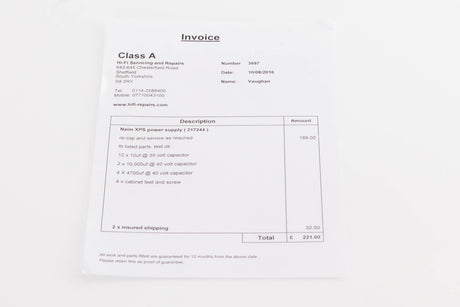 Invoice for a Naim XPS-2 Power Supply in a Black finish