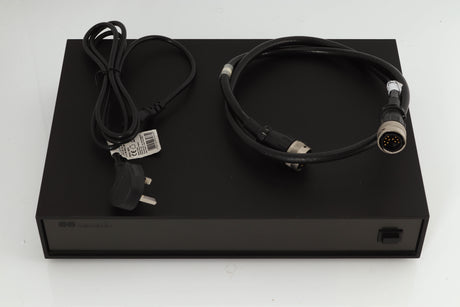 Top of a used Naim XPS Power Supply in a black finish showing Mains Cable and Burndy Cable