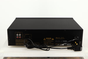 Rear view of a used Nakamichi DR-10 Cassette Deck in a black finish showing Phono Inputs and Phono Outputs