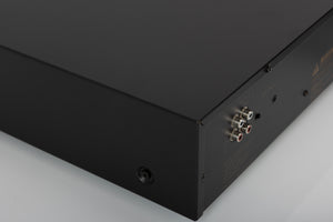 Rear right corner of a used Nakamichi DR-3 Cassette Deck in a black finish