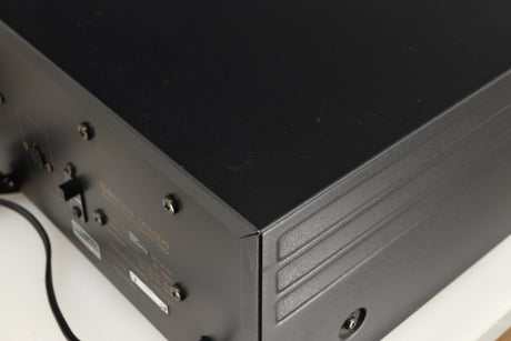 Close up of a used Nakamichi Dragon Cassette Deck in a black finish showing some marks 