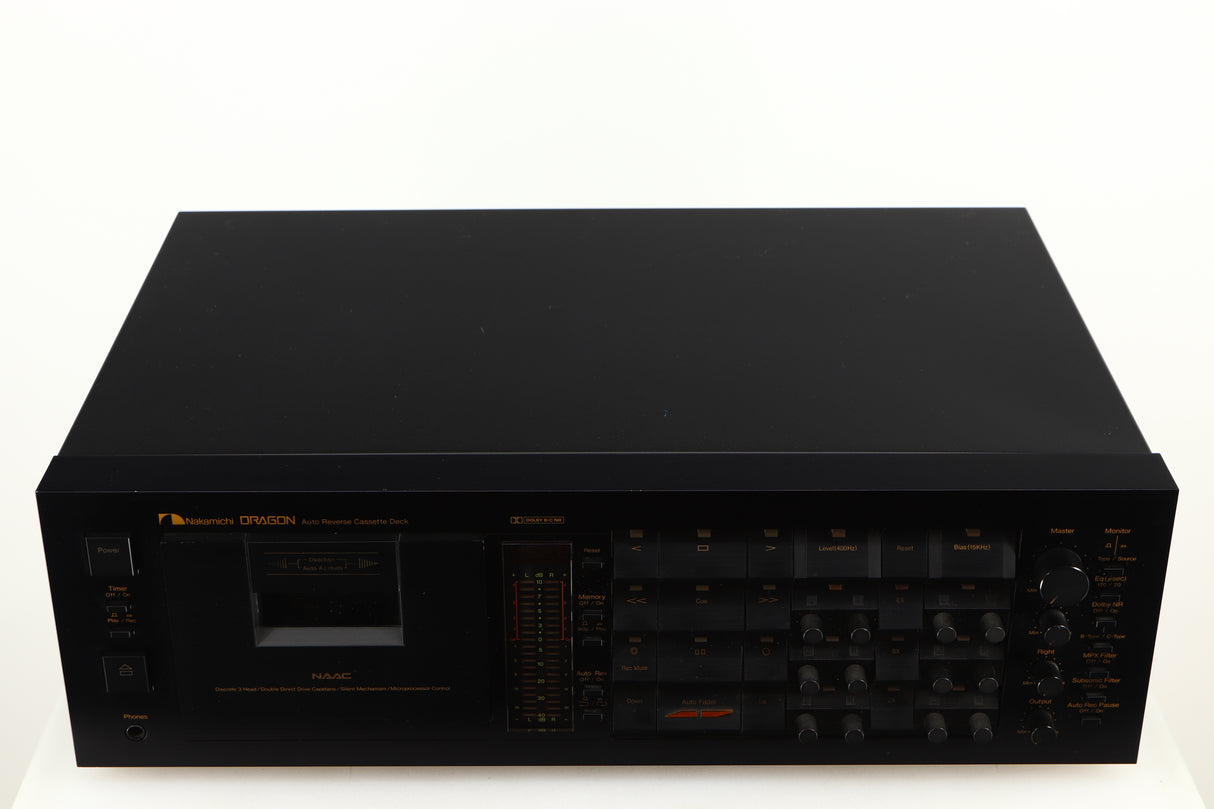 Top of a used Nakamichi Dragon Cassette Deck in a black finish