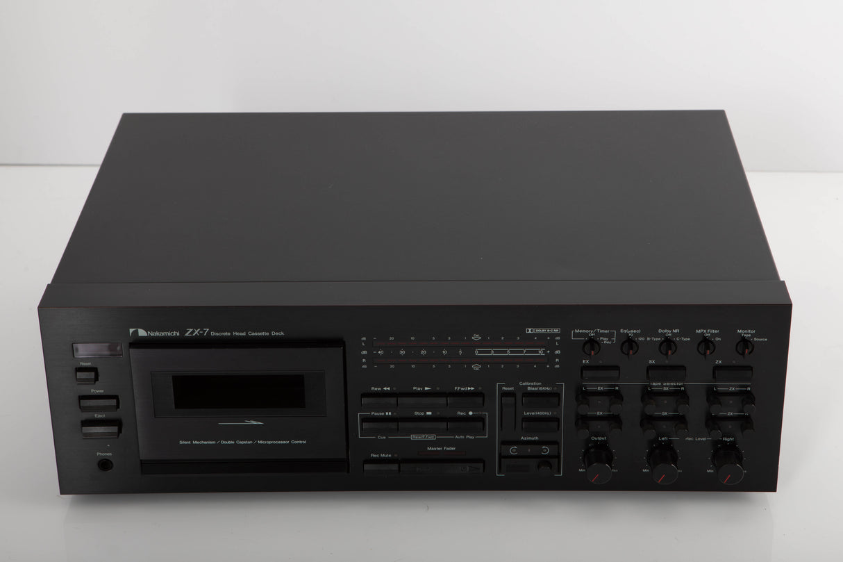 Front view of a used Nakamichi ZX-7 Cassette Deck in a black finish