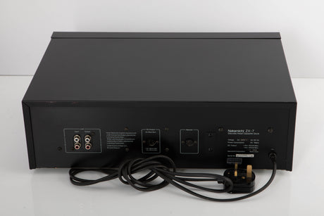Rear view of a used Nakamichi ZX-7 Cassette Deck in a black finish showing Phono Inputs and Phono Outputs