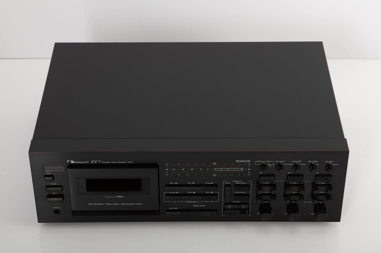 Top of a used Nakamichi ZX-7 Cassette Deck in a black finish