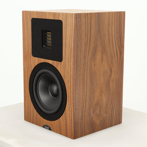 Front right corner of a used Neat Petite Classic Standmount Speaker in a walnut finish