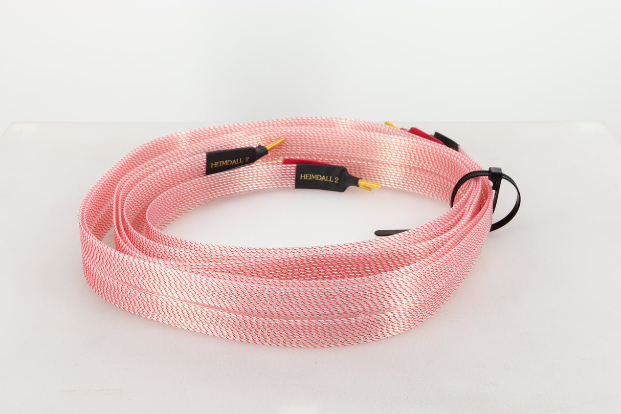 Rear view of a used Nordost Heimdall 2 Speaker Cables 2.0m Pair in a pink finish