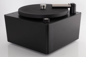 Front left corner of a used Okki Nokki One Record Cleaning Machine in a Black finish