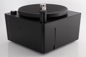 Front right corner of a used Okki Nokki One Record Cleaning Machine in a Black finish
