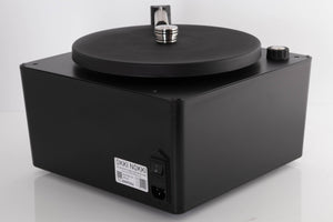 Rear left corner of a used Okki Nokki One Record Cleaning Machine in a Black finish