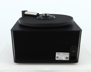 Rear view of a used Okki Nokki One Record Cleaning Machine in a black finish showing Mains Input