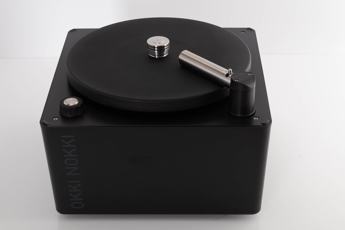 Top of a used Okki Nokki One Record Cleaning Machine in a Black finish