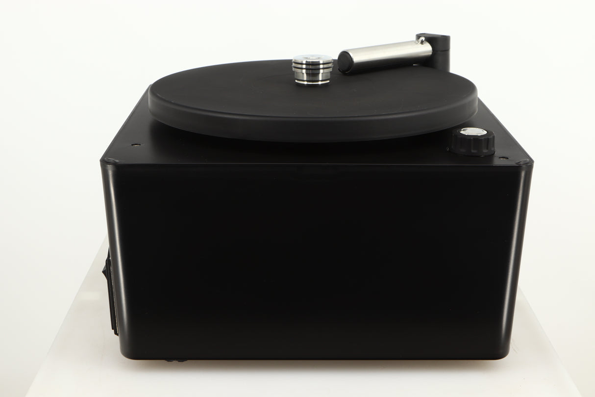 Left side view of a used Okki Nokki One Record Cleaning Machine in a black finish