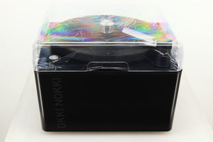 Top of a used Okki Nokki One Record Cleaning Machine in a black finish  showing Lid