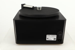 Rear view of a used Okki Nokki One Record Cleaning Machine in a black finish showing Mains Input