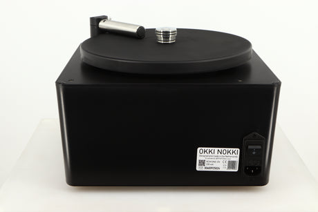 Rear view of a used Okki Nokki One Record Cleaning Machine in a black finish showing Mains Input