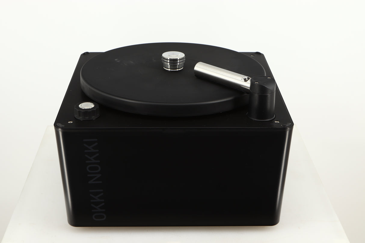 Top of a used Okki Nokki One Record Cleaning Machine in a black finish