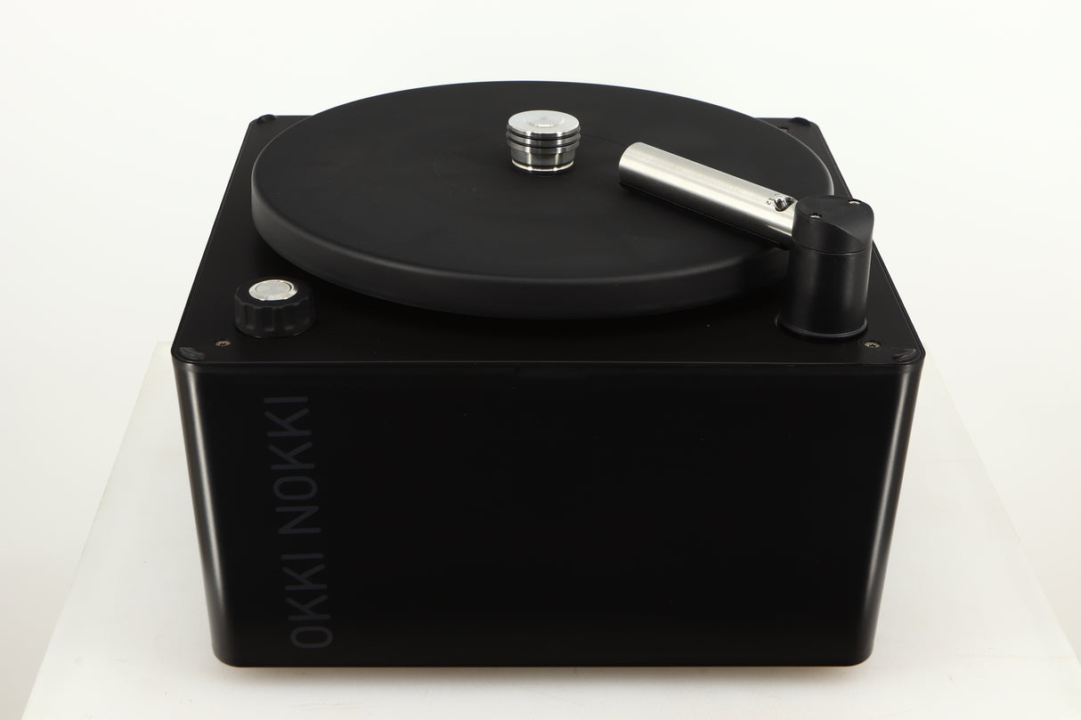 Top of a used Okki Nokki One Record Cleaning Machine in a black finish
