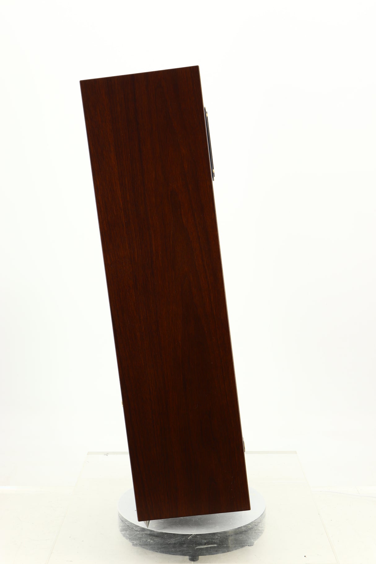 Left side view of a used Omega Super 3XRS Floorstanding Speaker in a walnut finish