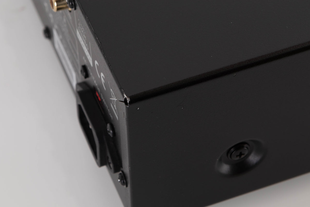 Close up of a used Oppo BDP-95EU Blu-Ray Player in a Black finish showing scratches