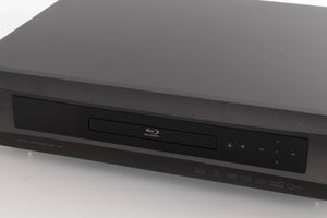 Close up of a used Oppo BDP-95EU Blu-Ray Player in a Black finish showing scratches on screen