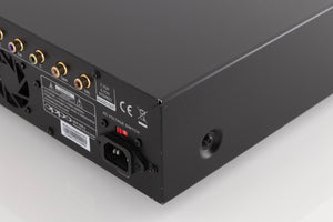 Rear left corner of a used Oppo BDP-95EU Blu-Ray Player in a Black finish