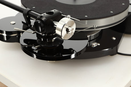 Rear left corner view of a used Origin Live Calypso Mk5 Turntable with Encounter MK5 Tonearm