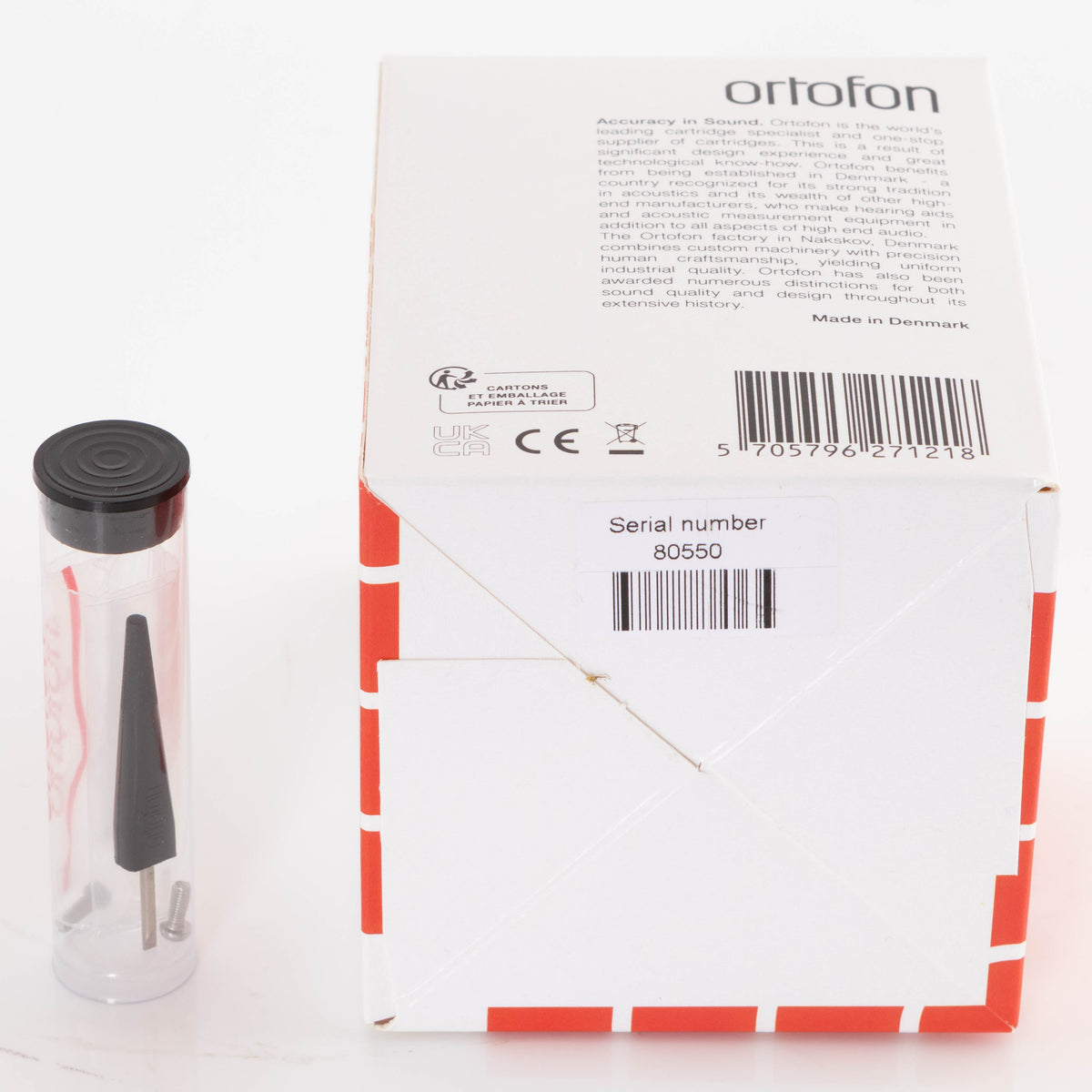 Box for a used Ortofon Quintet Black S MC Cartridge showing Screwdriver and Screws