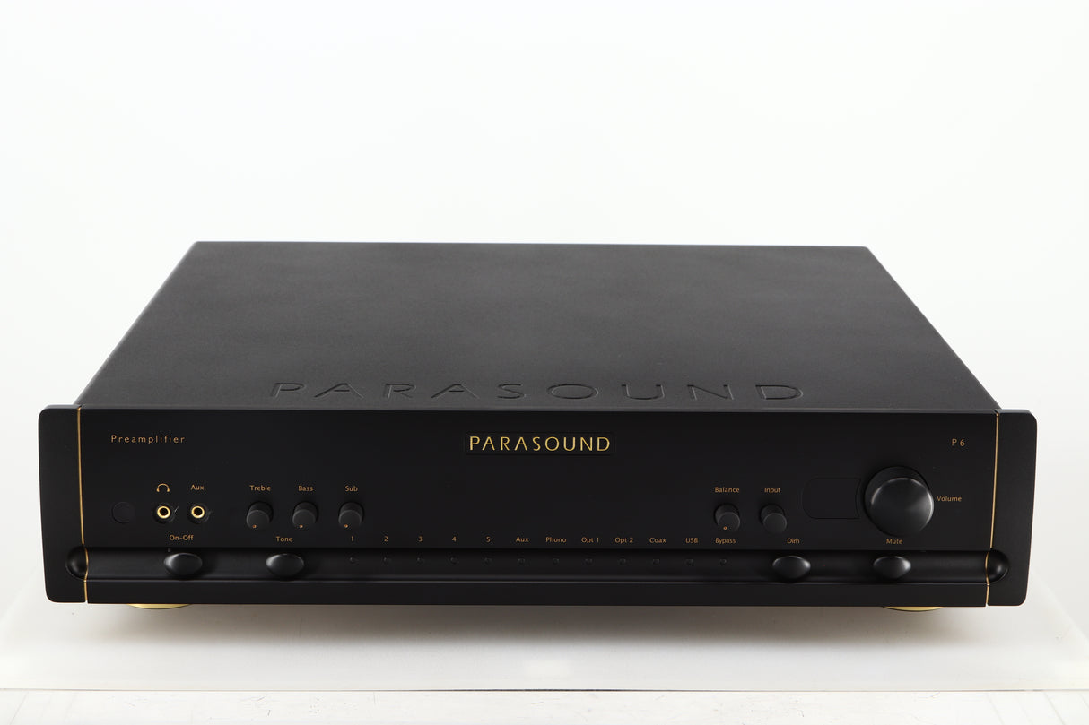 Front view of a used Parasound Halo P6 Pre Amplifier in a black finish