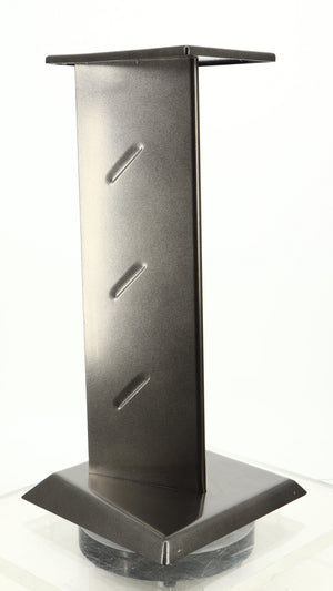 Front left corner of a used Partington Dreadnought Ultima 60cm Speaker Stand in a black mirror finish