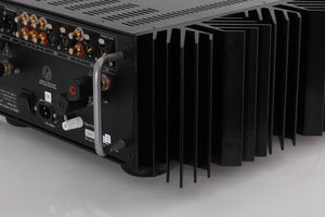 Rear right corner view of a used PASS Labs INT-60 Integrated Amplifier in Silver
