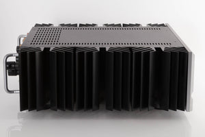 Side view of a used PASS Labs INT-60 Integrated Amplifier in Silver