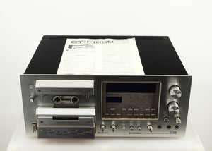 Top of a used Pioneer CT-F1250 Cassette Deck in a silver finish showing Manual