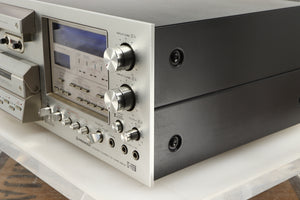 Front right corner view of a used Pioneer CT-F1250 Cassette Deck in a silver finish