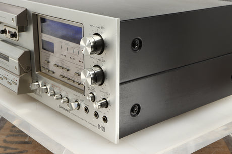 Front right corner view of a used Pioneer CT-F1250 Cassette Deck in a silver finish