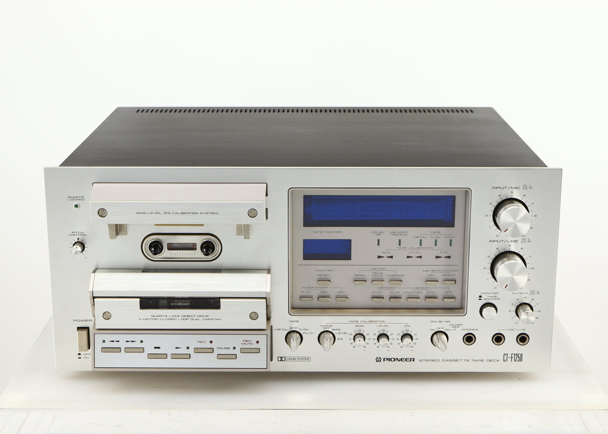 Front view of a used Pioneer CT-F1250 Cassette Deck in a silver finish