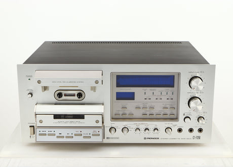Front view of a used Pioneer CT-F1250 Cassette Deck in a silver finish