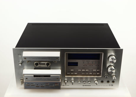 Top of a used Pioneer CT-F1250 Cassette Deck in a silver finish