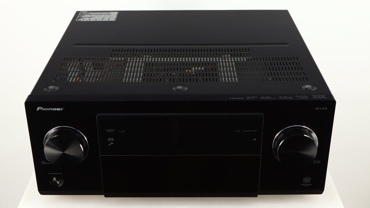 Top of a used Pioneer SC-LX75 AV Receiver in a black finish