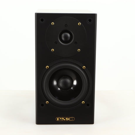 Front view of a used PMC DB1 Gold Standmount Speaker in a black finish