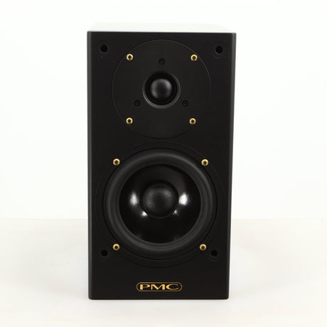 Front view of a used PMC DB1 Gold Standmount Speaker in a black finish