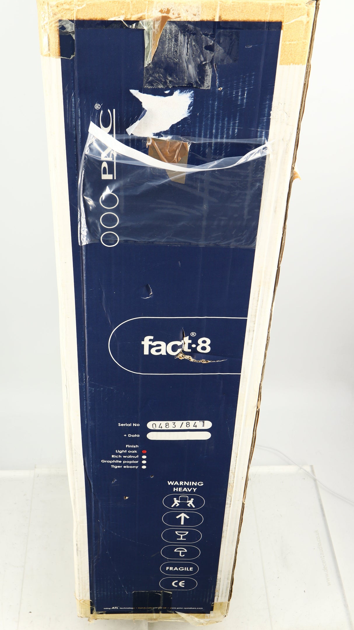 Box for a used PMC FACT 8 Floorstanding Speakers in a light oak finish