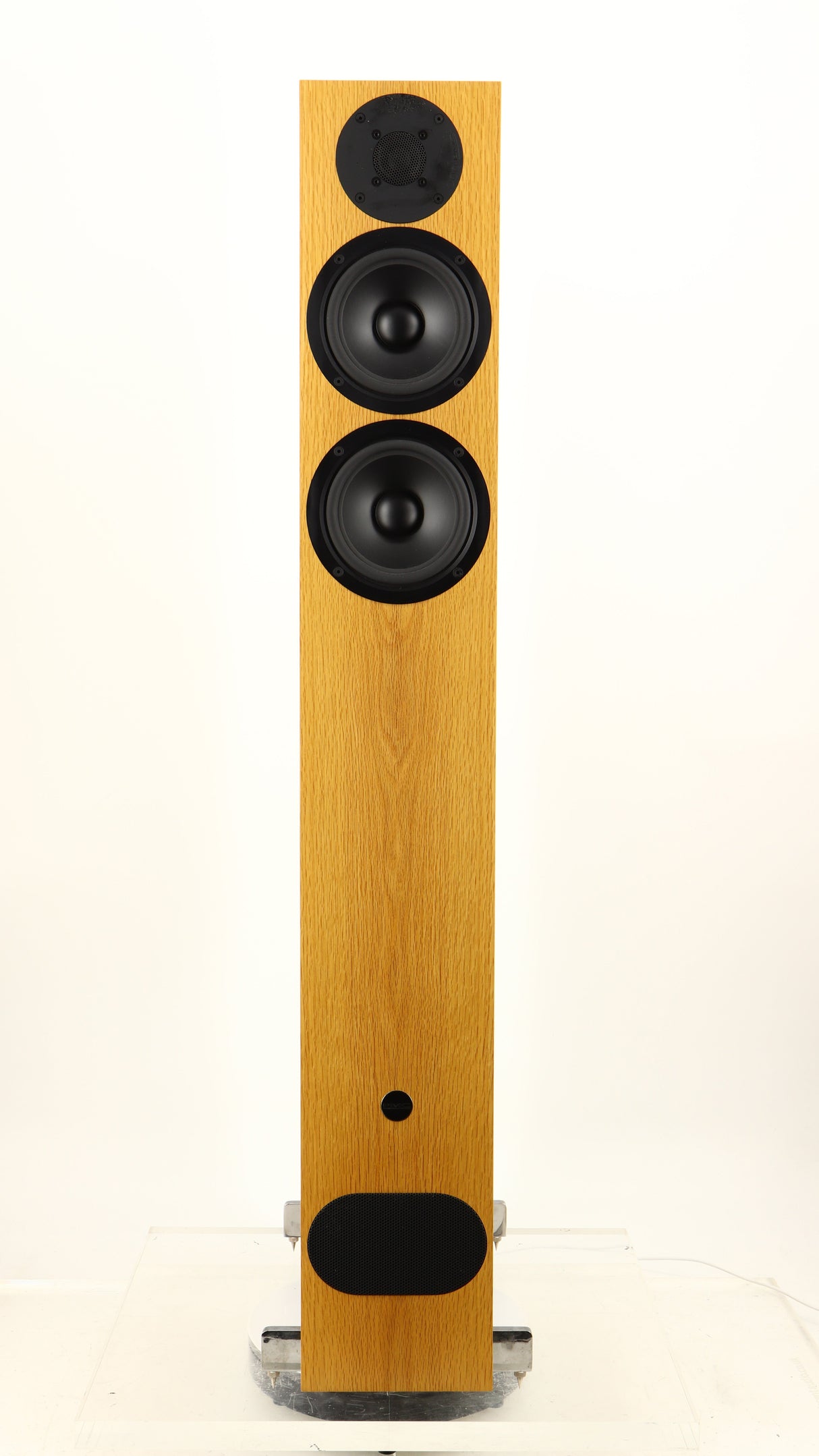 Front view of a used PMC FACT 8 Floorstanding Speakers in a light oak finish