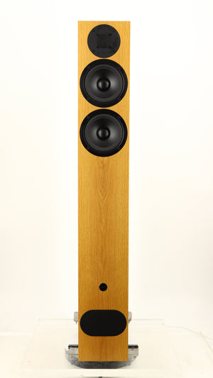 Front view of a used PMC FACT 8 Floorstanding Speakers in a light oak finish