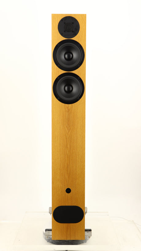 Front view of a used PMC FACT 8 Floorstanding Speakers in a light oak finish