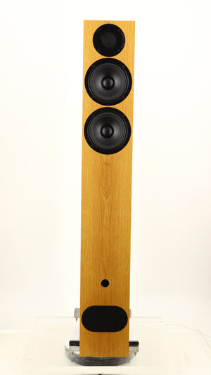 Front view of a used PMC FACT 8 Floorstanding Speakers in a light oak finish
