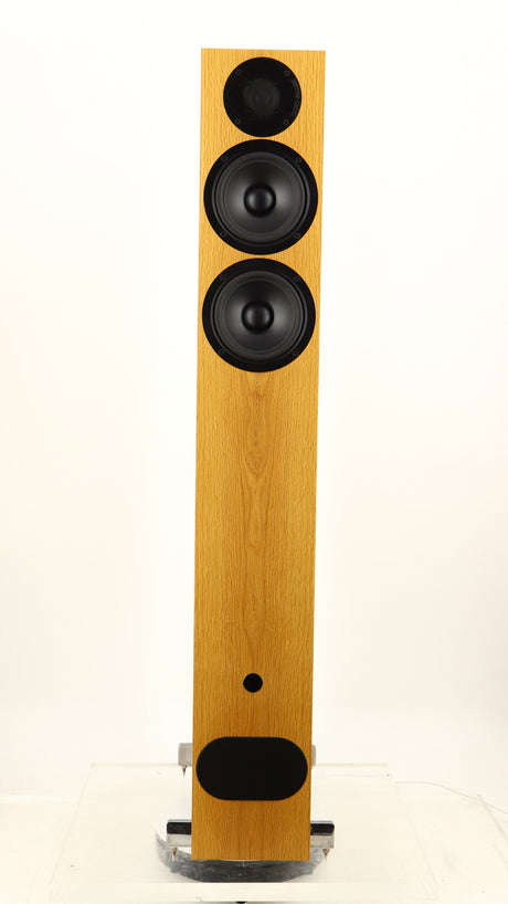 Front view of a used PMC FACT 8 Floorstanding Speakers in a light oak finish