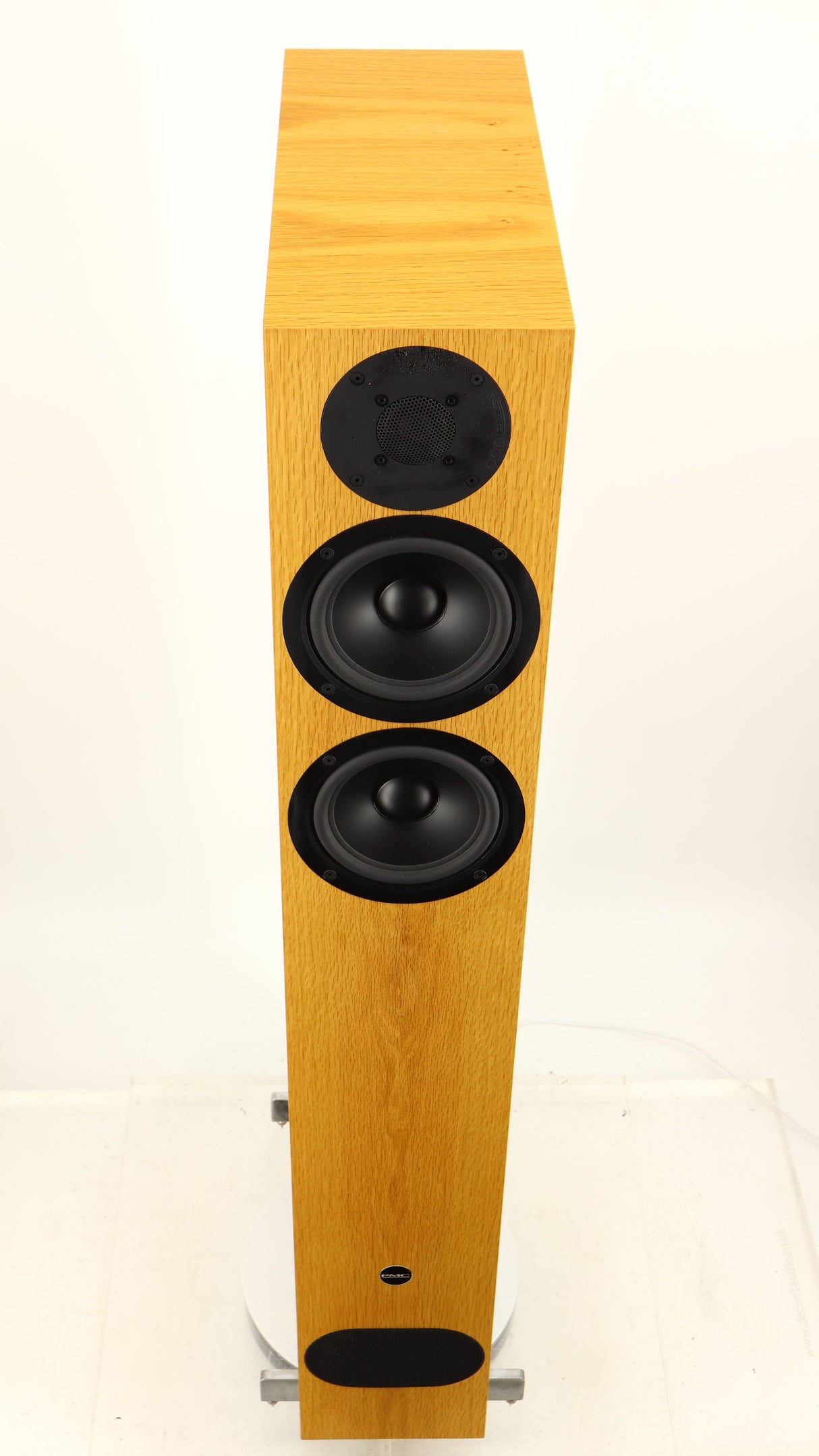 Top of a used PMC FACT 8 Floorstanding Speakers in a light oak finish